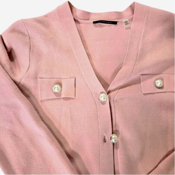 Tahari Women’s Pink Pearl Button Cardigan Sweater Size M - Picture 1 of 9